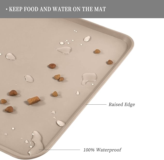 Waterproof Pet Feeding Mat with High Raised Edges, Heavier and Thicker Placemats for Cat Dog Water Bowl with BPA Free, Dogs Cats Food Mats for Messy Drinkers to Prevent Spill and Protect Floors-Mewly Pet