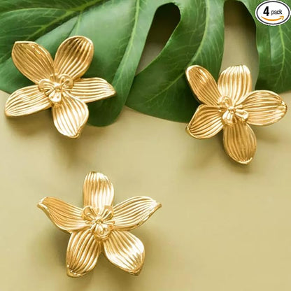 Petal Knobs Brushed Gold Cabinet Knob, Dresser Drawers Cute Handle Hardware Door Pulls, 4 Pack Flower Knobs – for Furniture, Vanity