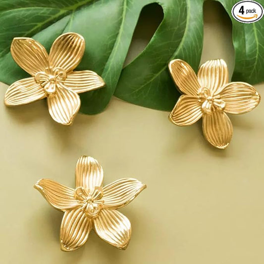 Petal Knobs Brushed Gold Cabinet Knob, Dresser Drawers Cute Handle Hardware Door Pulls, 4 Pack Flower Knobs – for Furniture, Vanity