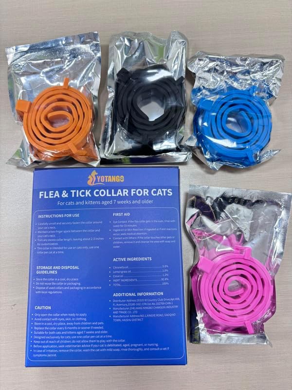 4 Pack Flea Collar for Cats, 32 Months Flea and Tick Prevention for Cats, Waterproof Cat Flea Collar, Natural Cat Flea and Tick Treatment, Adjustable Flea and Tick Collar for Cats Kittens(4 Colors)-Mewly Pet