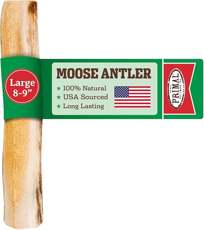 Primal Antlers for Dogs, Grade A Split Moose Antlers for Large Canines 30-45 lb, Natural Chews for Aggressive Chewers, Naturally Shed, Long Lasting Dog Bones, 1 ct-Mewly Pet