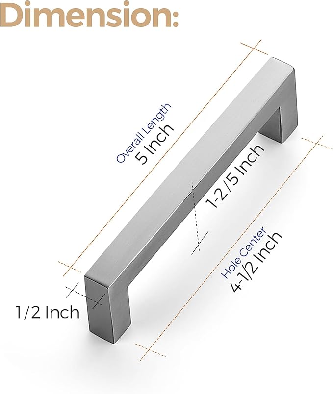 Ravinte 10 Pack 4-1/2 Inch Square Cabinet Handles - Satin Nickel and Brushed Nickel Drawer Pulls - Kitchen Cabinet Hardware