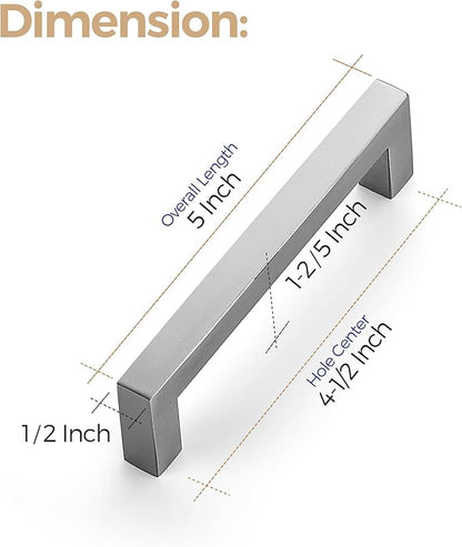 Ravinte 10 Pack 4-1/2 Inch Square Cabinet Handles - Satin Nickel and Brushed Nickel Drawer Pulls - Kitchen Cabinet Hardware