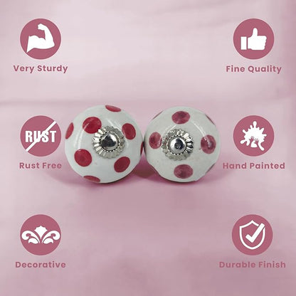 Handamde Pink Ceramic Stone Cabinet Knobs, Vintage Decorative Drawer Pulls for Trendy Cabinets, Modern Dressers & Cupboards, Knobs for Kitchen & Furniture - Set of 6