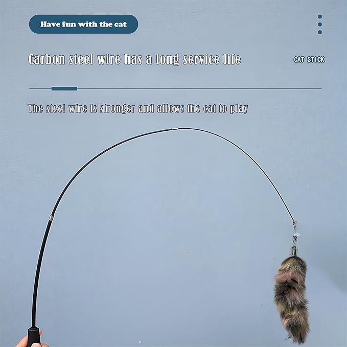 Interactive Cat Wand Toy with Cat Dancer, Retractable Feather Fox Tail Teaser for Indoor Cats, Enrichment Play Kittens to Senior Cats (Soft Pink)-Mewly Pet