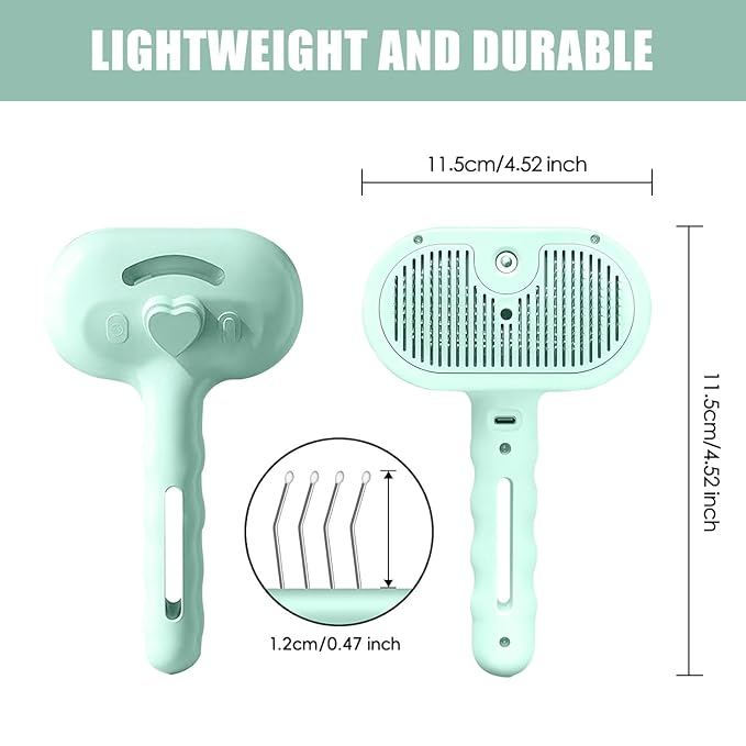 3-in-1 Pet Steam Brush, Grooming Comb with Water Tank for Cats and Dogs, Long and Short Hair (Green)-Mewly Pet