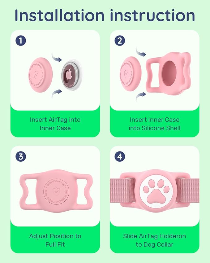 IP68 Waterpoof Dog Airtag Holder, Stretchy Silicone Full Body Covered Apple Air Tag Holder for Dog Cat Collar Fit All Width Collar (Blue/Pink, 2 Pack)-Mewly Pet