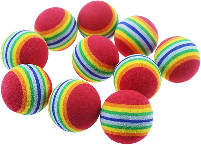 12 Pack Rainbow Cat Toy Balls Soft EVA Foam Interactive Indoor Kittens Favorite Toys 1.38" Dia. Small Dogs Puppies Toy Balls Bulk Activity Chase Quiet Play Sponge Ball-Mewly Pet