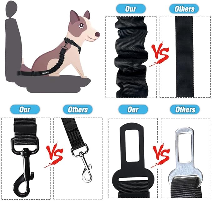 COOYOO Dog Seat Belt, Durability Retractable Dog Car Harness Adjustable Dog Seat Belt for Vehicle Nylon Pet Safety Seat Belts Heavy Duty & Elastic-Mewly Pet
