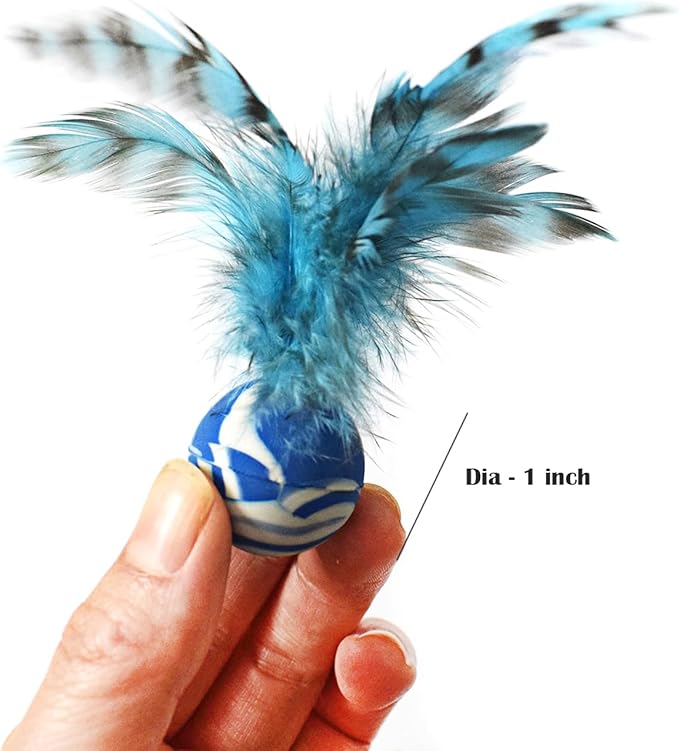 Cat Toy Balls, 5 PCS Colorful Feather Bouncy Balls for Cats No Noise Interactive Kitten Toys Cat Exercise Ball, Safe for Your Kitty (C)-Mewly Pet