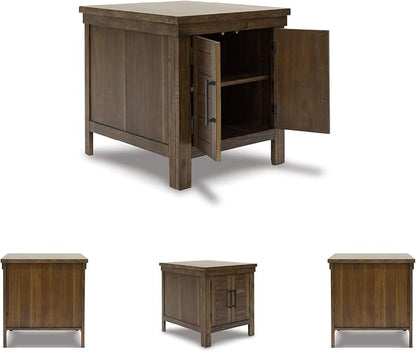 Signature Design by Ashley Moriville Rustic Farmhouse End Table with Dual Cabinet Doors, Brown