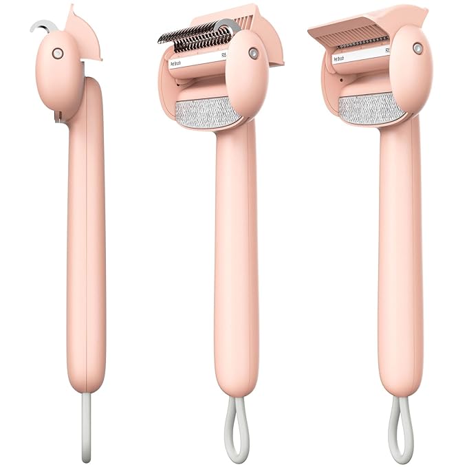Self Cleaning Grooming Brush for Shedding Pets Rake Gently Removes Loose Undercoat Mats Tangled (Pink)-Mewly Pet