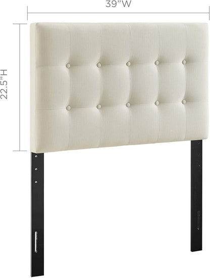 Modway Emily Tufted Button Linen Fabric Upholstered Twin Headboard in Ivory