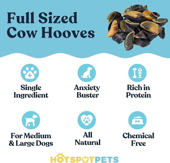Full-Size Cow Hooves for Dogs | (5 Pack) All-Natural Long Lasting Dog Chews | Made from Grass Fed Cattle | Tasty Treat for Oral Hygiene | Fantastic Alternative for Rawhide and Bully Sticks-Mewly Pet