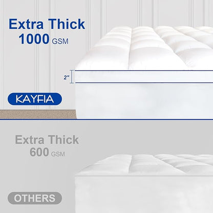 KAYFIA TwinXL Mattress Topper,Extra Thick Mattress Pad Cover for Deep Sleep,3D+7D Snow Down Alternative Fill Overfilled Plush Pillow Top Mattress with 8-23 Inch Deep Pocket-White