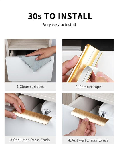 5 Pack 8 inch self Adhesive Cabinet pulls Adhesive Cabinet Handles Gold Drawer Edge pulls Stick on Handles for Cabinet Finger pulls for Cabinet Drawer Handles Seam