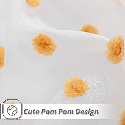 MYSKY HOME Short Curtains for Bedroom 54 Inches Long Burnt Orange Pom Pom White Sheer Curtains Kitchen Bathroom Nursery Boys Kids Room Rod Pocket 2 Pieces Small Window 52" x 54"