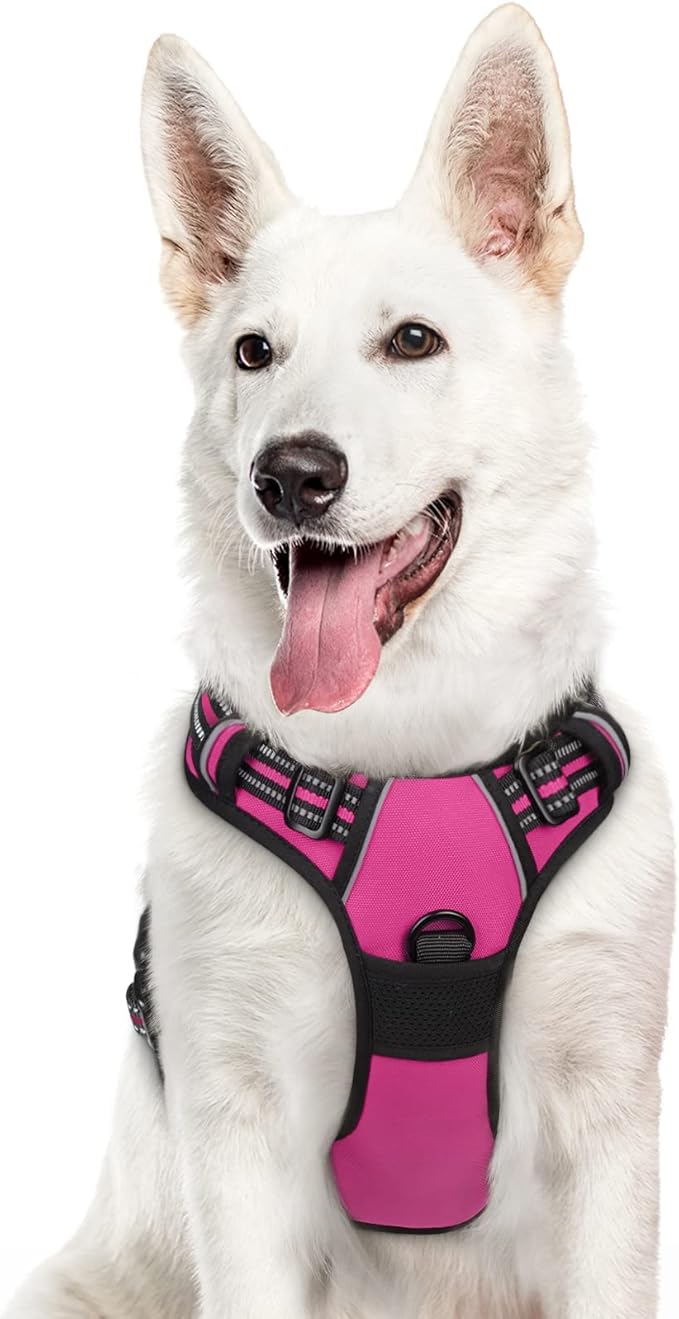 Eagloo Dog Harness Large Breed, No Pull Service Vest with Reflective Strips and Control Handle, Adjustable and Comfortable for Easy Walking, No Choke Pet Harness with 2 Metal Rings, Rose Red, XL-Mewly Pet