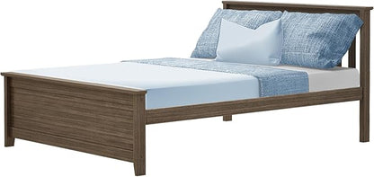 Max & Lily Full Size Bed Frame with Slatted Headboard, Solid Wood Platform Bed for Kids, No Box Spring Needed, Easy Assembly, Clay