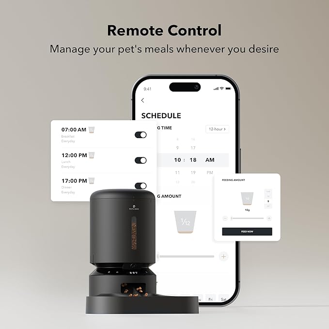 PETLIBRO Automatic Cat Feeder with Camera for Two Cats, 1080P HD Video with Night Vision, 5G WiFi Pet Feeder with 2-Way Audio for Cat & Dog, Low Food & Motion & Sound Alerts, Dual Tray, Black 5L-Mewly Pet
