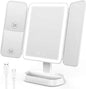 Vanity Mirror with Lights - Rechargeable Lighted Makeup Mirror | 1X/3X/5X Magnification, Smart Touch, 3 Colors Dimmable | Portable Trifold Mirror for Travel for Women and Girls