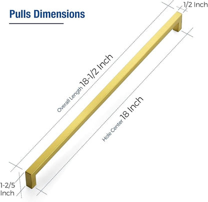 JOY DECOR 4 Pack Cabinet Handles, Gold Cabinet Pulls, 18 Inch Kitchen Closet Handles Square Drawer Pulls Stainless Steel Drawer Hardware, 458mm Hole Centers