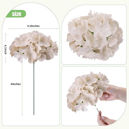 AVIVIHO 65pcs Fake Flowers Beige Hydrangea Artificial Flowers Bulk Realistic Hydrangeas Silk Flowers with Stems for Western Boho Decor, Rustic Flowers Home Weddings,Party Table Decorations