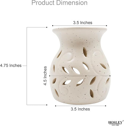 Hosley Elegant Ceramic Oil Warmers with Leaf Pattern and Speckle Design 4.5 Inches High Tealight Compatible for Aromatherapy and Home Decor Set of 3