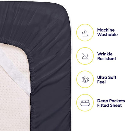 Sweet Home Collection 6 Piece 1500 Supreme Collection Brushed Microfiber Deep Pocket Sheet Set-2 Extra Pillow Cases, Great Value, Rv Short Queen, Navy