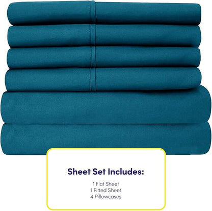 Sweet Home Collection 6 Piece 1500 Supreme Collection Brushed Microfiber Deep Pocket Sheet Set-2 Extra Pillow Cases, Great Value, Rv Short Queen, Teal