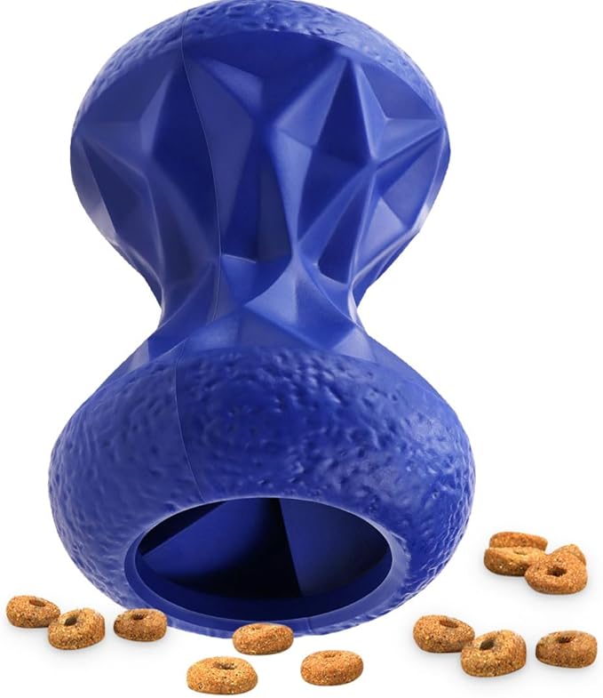 Rubber Dog Toys Treat Dispensing - Super Tough Treat Toys for Aggressive chewers Large Breed Durable Dog Toys IQ Training (Blue)-Mewly Pet