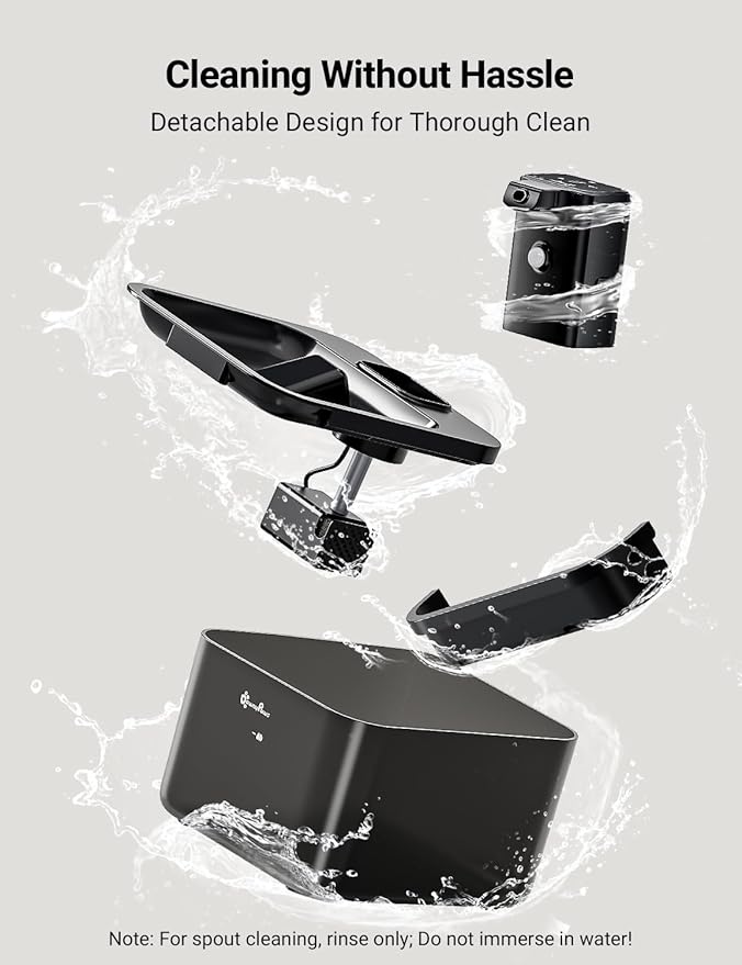 DownyPaws Cat Water Fountain Cordless, 84oz/2.5L Fursink Wireless Pet Water Fountains for Cats Indoor, Battery Operated Cat Drinking Fountain with Motion Sensor, Ultra Quiet Pump, BPA-Free, Black-Mewly Pet