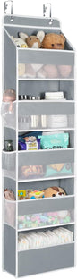 Univivi Hanging Storage Organizer Nursery Closet Cabinet Baby Storage with 5 Large Compartments 6 Side Pockets for Cosmetics, Toys and Sundries (Grey)