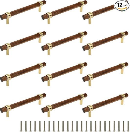 Drawer 6.69"/170mm Pulls Brass Walnut Kitchen Wardrobe Cabinet Hardware Pull Handle with Screw, 12Pcs