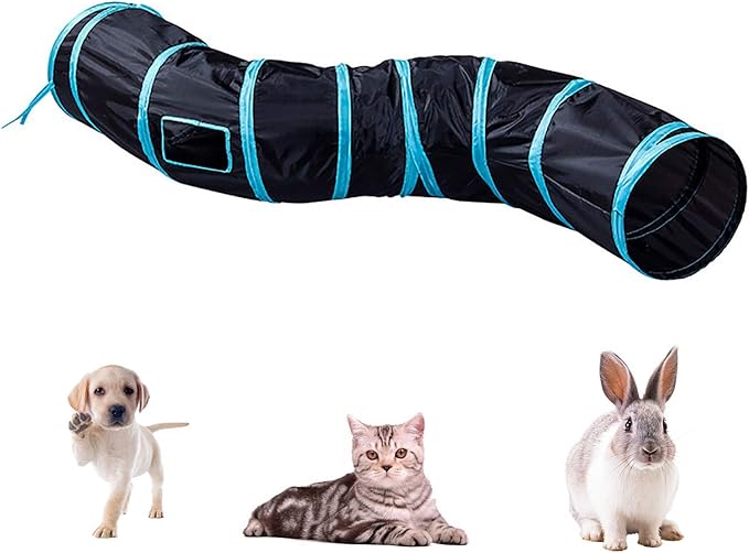 iCAGY Cat Tunnel for Indoor Cats Interactive, Rabbit Tunnel Toys, Pet Toys Play Tunnels for Cats Kittens Rabbits Puppies Crinkle Pop Up Black 47" Shape S-Mewly Pet