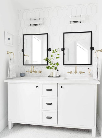 Black Metal Framed Pivot Rectangle Bathroom Mirror Tilting Beveled Vanity Mirrors for Wall, Overall 23.9 x 24 inches (Mirrror 20 x 24 inches)