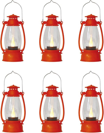 Orange Mini Lanterns Decorative 6-Pcs for Fall Halloween Thanksgiving Decoration, Small Western Lantern with LED Flickering Candle for Cowboy Camping Christmas Wedding Decor, Centerpiece Table