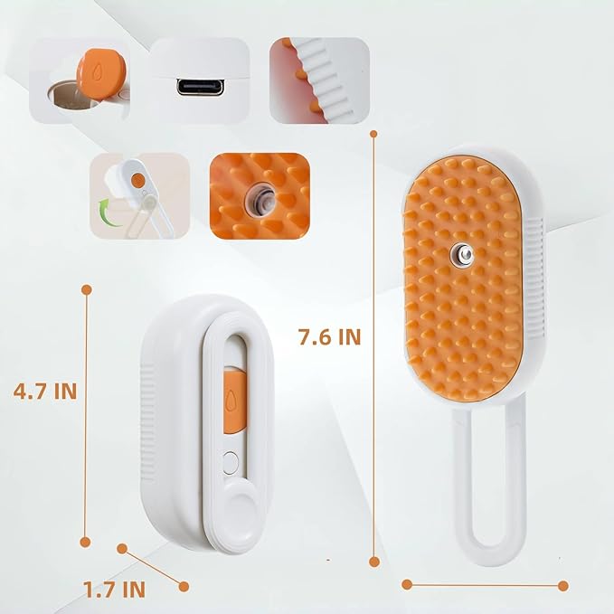 Steam Cat Brush Dog Steam Brushes for Indoor Cats 4 in 1 Rechargeable Enhanced Spray Steamy Brush Massage Anti Static Cleaning Shedding Combing All Hair Types Long Lasting Cloud Care (white)-Mewly Pet