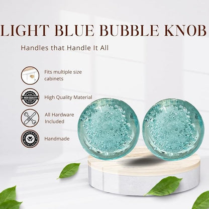 Perilla Home Set of 6 Crystal Bubble Knobs - Modern Light Blue Decorative Bubble Glass Pulls - for Home Decor Drawers, Knobs, Kitchen, Cabinet, Hardware, Cupboard, Door, Dresser, Wardrobe and Drawer