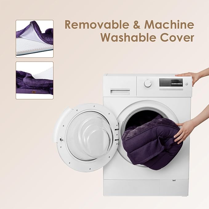 EHEYCIGA Orthopedic Dog Beds for Large Dogs, Waterproof Memory Foam Large Pet Bed with Sides, Non-Slip Bottom and Egg-Crate Foam Dog Couch Bed with Washable Removable Cover, Purple-Mewly Pet