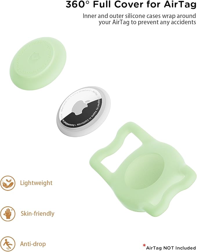 IP68 Waterpoof Dog Airtag Holder, Stretchy Silicone Full Body Covered Apple Air Tag Holder for Dog Cat Collar Fit All Width Collar (Luminous, 1 Pack)-Mewly Pet