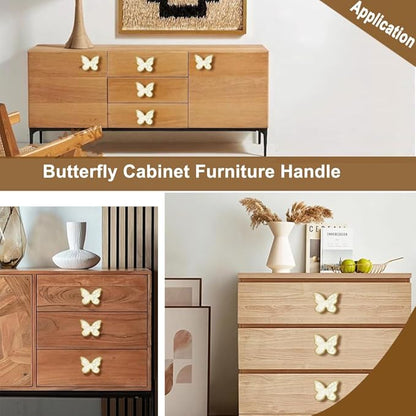 6 pcs Butterfly Shape Knobs Handle Gold Cabinet Knobs Decoration Door Handle Single Hole Handles Cabinet Drawer Dresser Kitchen Wardrobe Furniture Hardware Pulls (White)