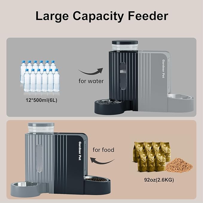 Gardner Pet Automatic Gravity Food Feeder and Water Dispenser, 1.8 Gallons*2 Stainless Steel Two-in-One Set Large Capacity Dispenser for Pets Dogs, Puppies, Kittens (Dark Blue)-Mewly Pet