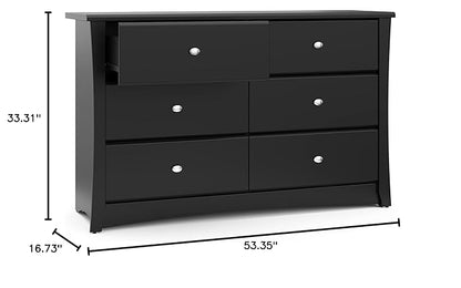 Storkcraft Crescent 6-Drawer Dresser (Black) – GREENGUARD Gold Certified, Black Dresser for Bedroom, Kids & Nursery Storage Chest, Safety Interlocking Drawers, Pre-Installed Tracks, Kids Chest
