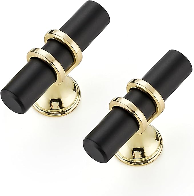 5 Pack Black&Gold Cabinet Knobs - Kitchen Cabinet Knobs Pulls for Kitchen Drawer Stainless Steel Dresser Hardware for Closet Hardware 2in Length Single Hole
