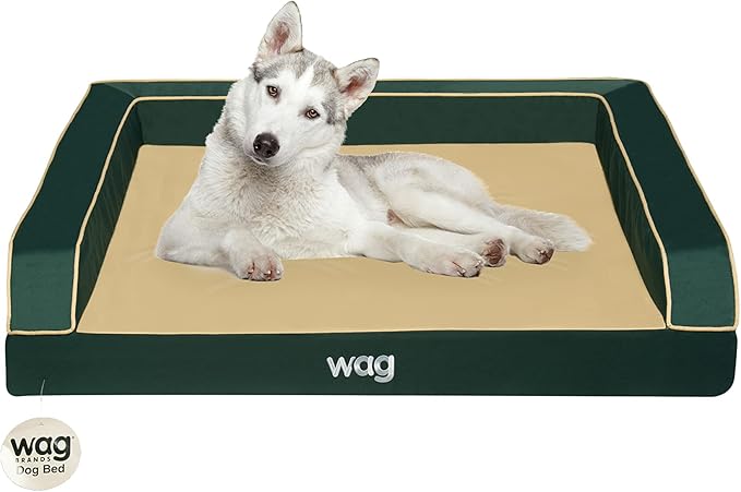Wag Premium Pet Dog Bed | Multi Layer Construction with Cooling Energy Gel and Copper Infusion | Machine Washable Cover and Water Resistant Inner Liner | Large, Pine Green-Mewly Pet