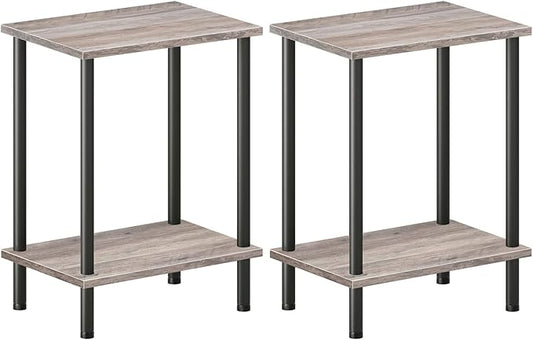 HOOBRO End Tables Set of 2, Small Side Table, Nightstand with 2-Layer Storage Shelves, Sofa Table for Small Spaces, Living Room, Bedroom, Stable Frame, Easy Assembly, Greige and Black BG09BZP201