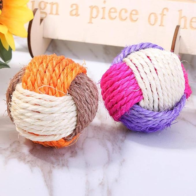 3Pcs Cat Toy Sisal Ball Pet Scratching Ball Chew Eco-Friendly Toy Pets Interactive Toy Bite and Wear Resistant(Random Color)-Mewly Pet