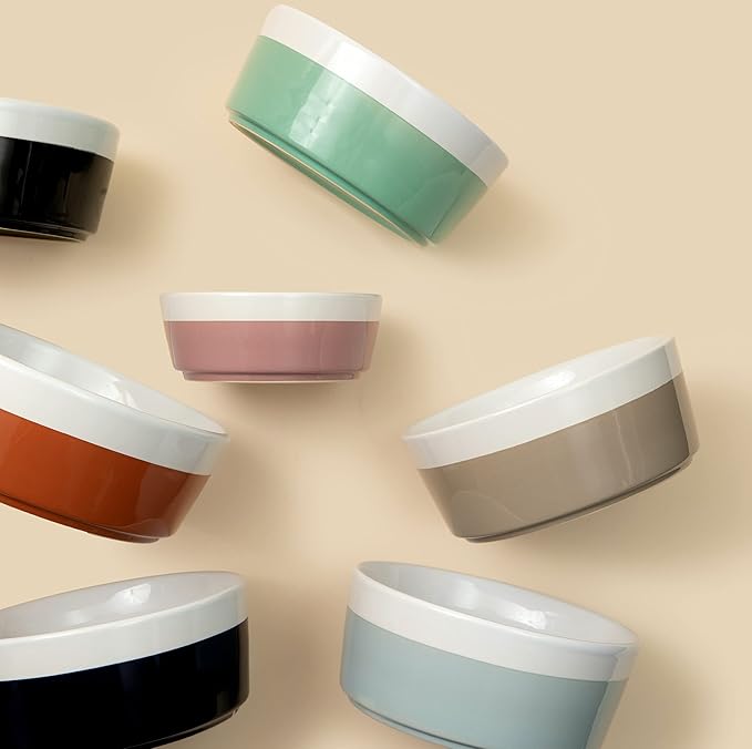 Waggo Dipper Ceramic Dog Bowl for Small and Large Breeds - Heavyweight and Durable Pet Food and Water Dish Crock, Dishwasher Safe, Modern (Black, Medium)-Mewly Pet