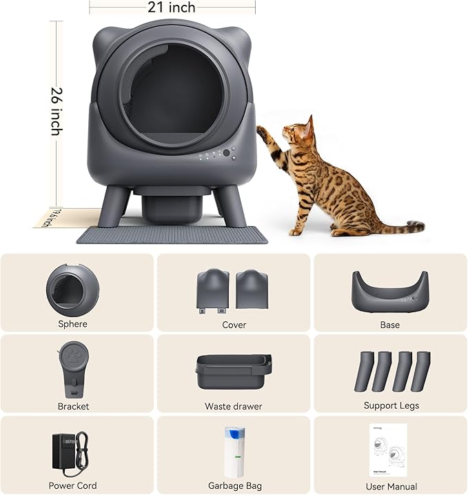Self Cleaning Litter Box, Automatic Litter Box, FEELNEEDY Odor Control Robot, Cat Ears Design, 65L APP Real-Time Monitor, Cat Litter-Boxs for Multiple Cats, Safety Sensors, with 1 Trash Bag-Mewly Pet
